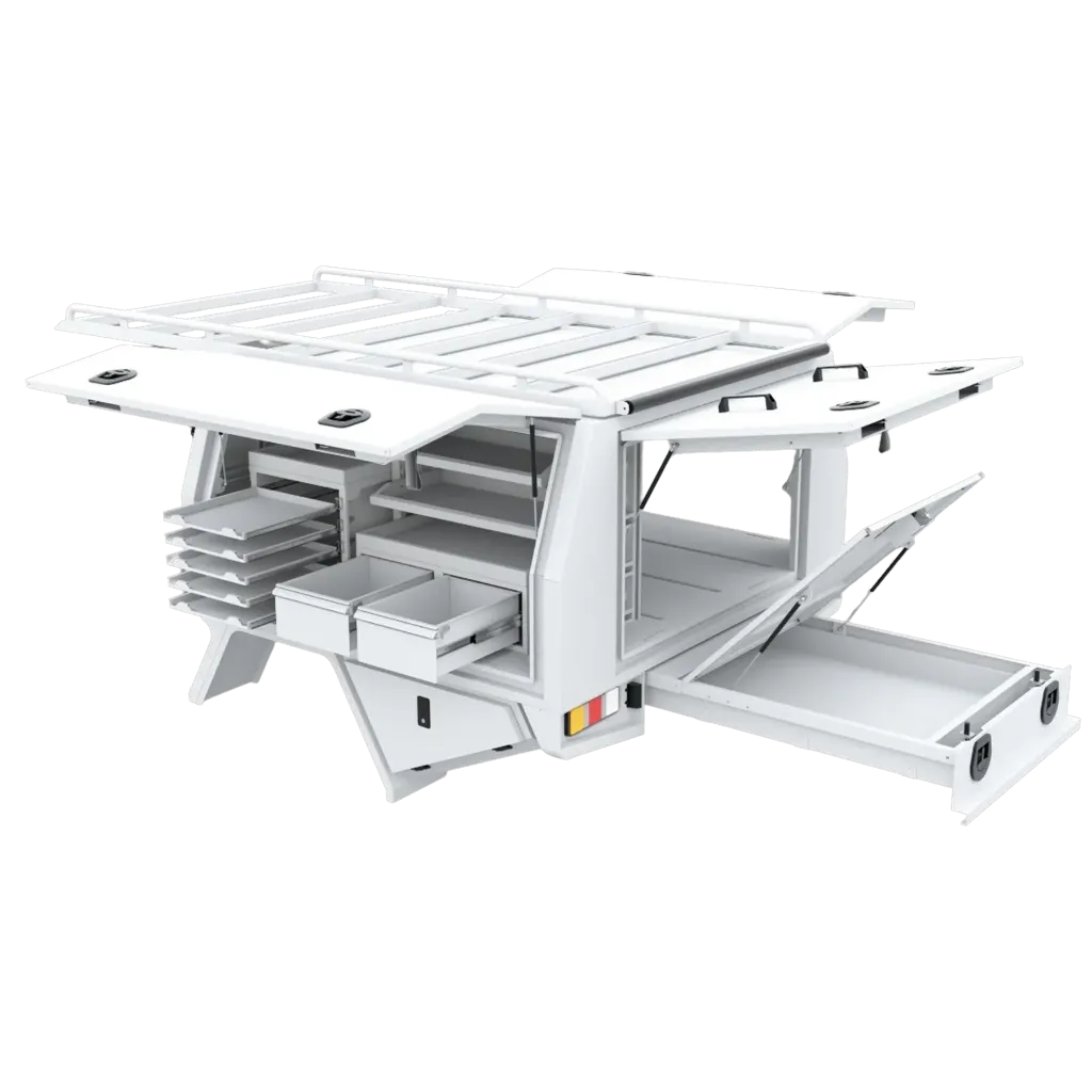 White - Shelving unit, drawers and dividing wall